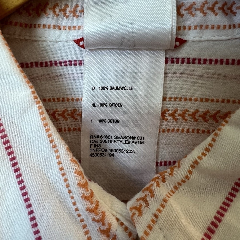 The North Face Women Small White Orange Striped Snap Front Roll Tab Sleeve Shirt - Picture 10 of 10